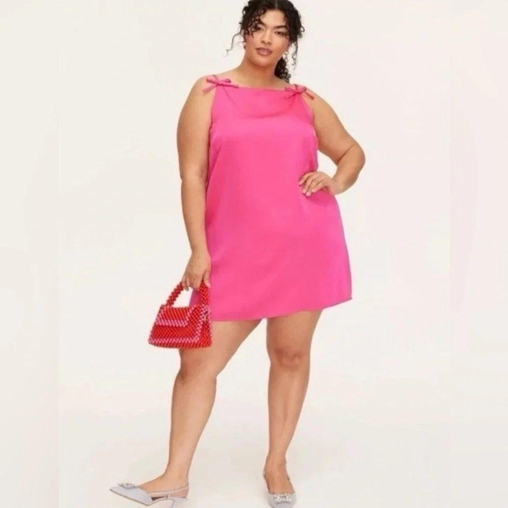 Kate Spade 90s Vibrant Pink Mini Tank Shift Dress with Bows Silky Womens Size 1X